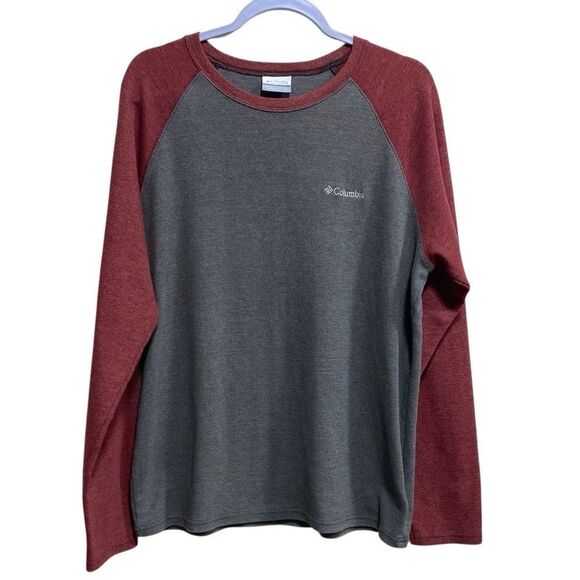 Columbia Thermal Raglan Long Sleeve Shirt Gray Burgundy Men’s L - Picture 1 of 11